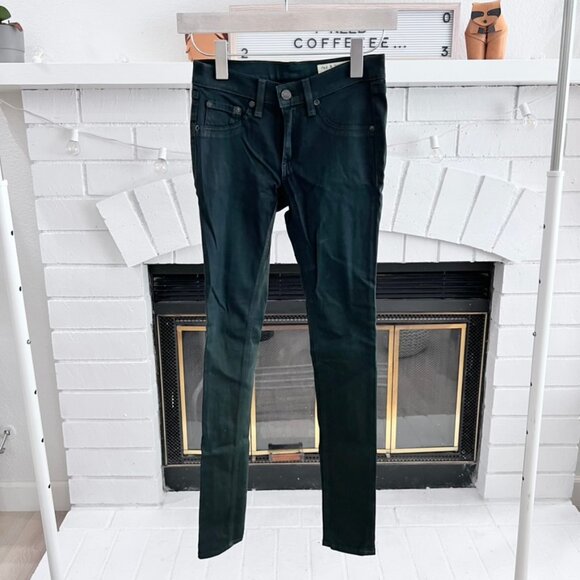 Rag & Bone Dark Green Wax Coated Cotton Jegging Denim Legging Jeans Pants - Picture 1 of 10
